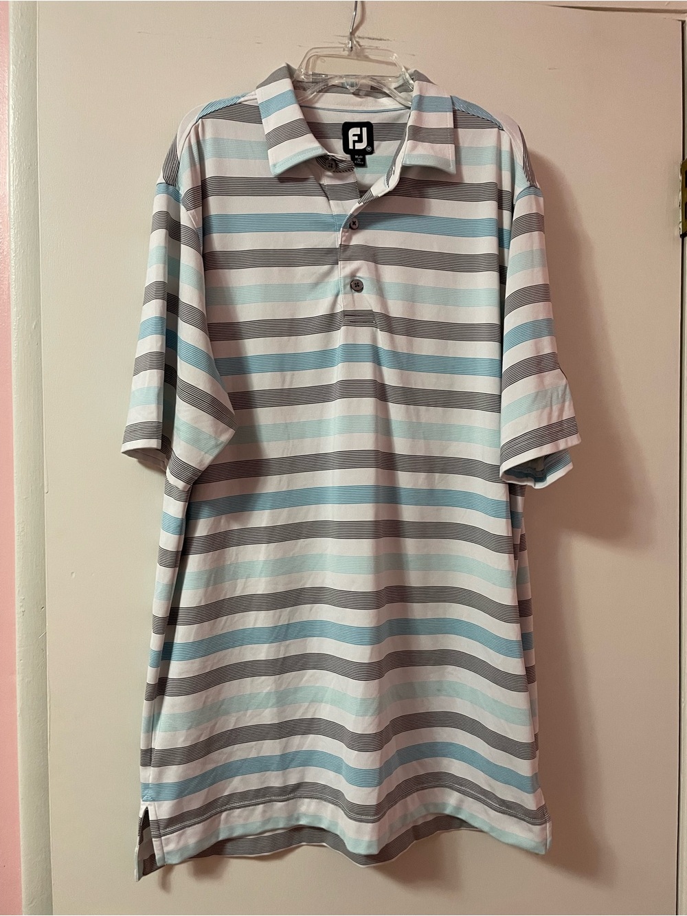 FootJoy Men's Striped Polo Shirt in Light Blue and Gray